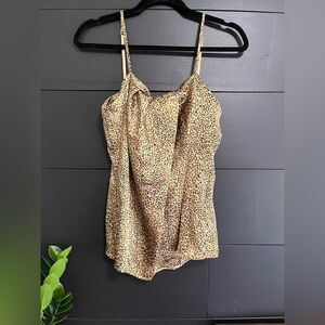 NEW YORK & COMPANY Cheetah Print Silky Spaghetti Strap Tank Top Sz S EUC